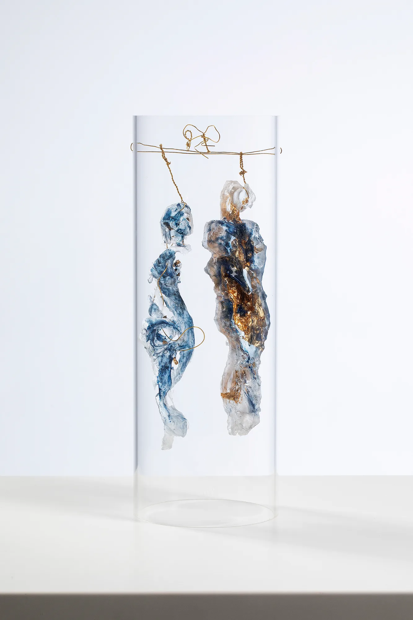 Alter ego, resina, plexiglas, foglia oro, pigmenti, opera di Stefania Mecucci