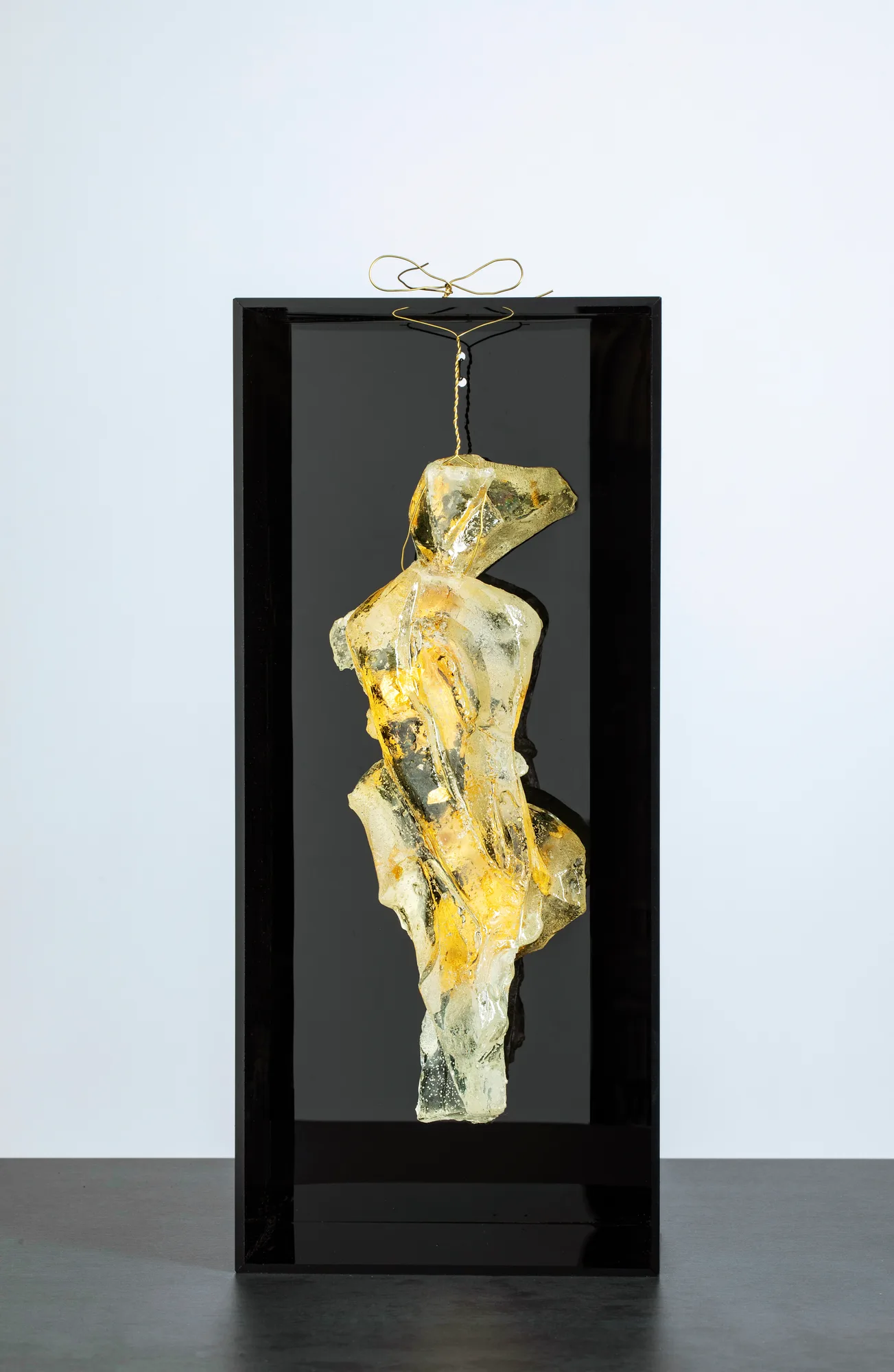 Gold Homonile in black box 5, resina, plexiglas, foglia oro, opera di Stefania Mecucci